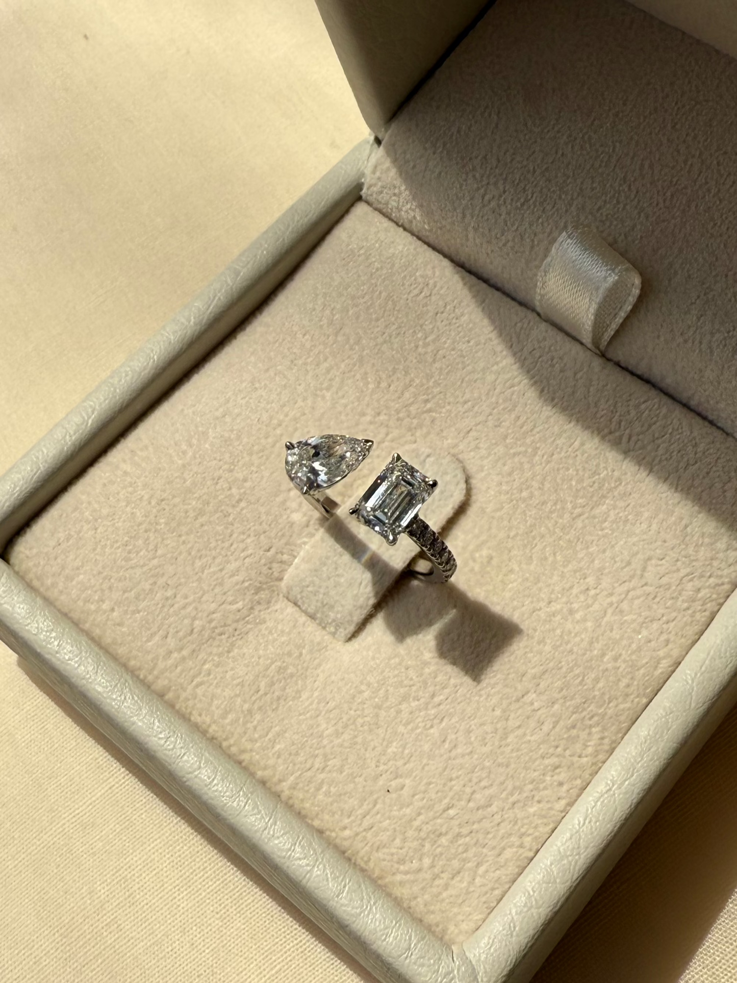 1.6 TCW Pear & Emerald CVD Diamond Open Cuff Wedding Band