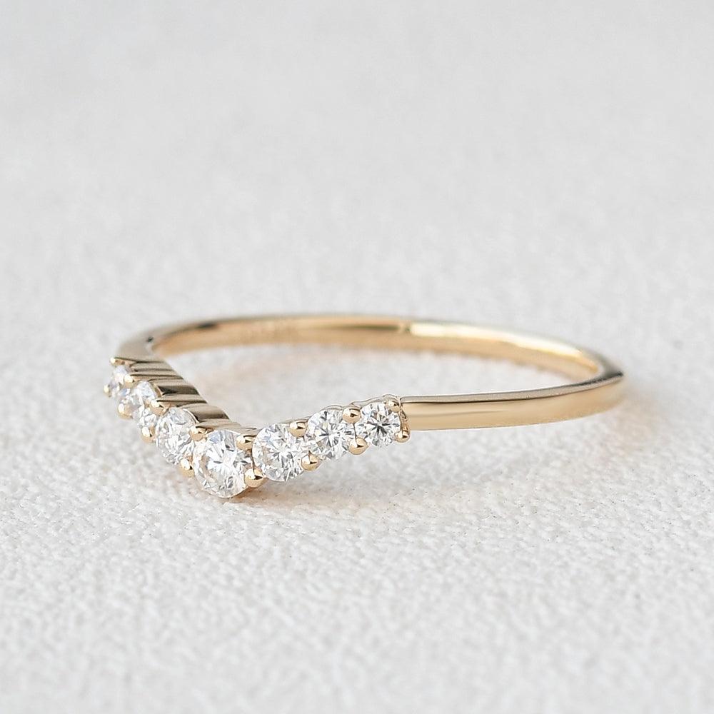 0.2 TCW Round Moissanite Curved Pave Wedding Band