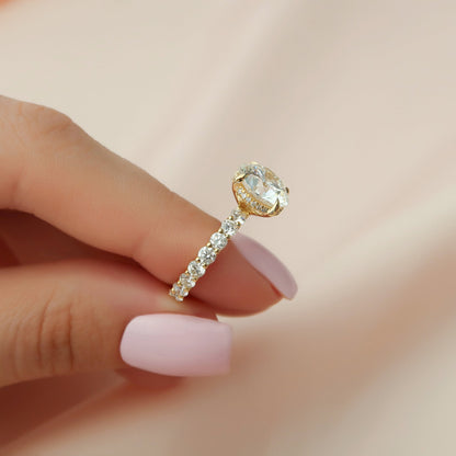 2 CT - 3 CT Round Cut Hidden Halo Pave Set Moissanite Engagement Ring