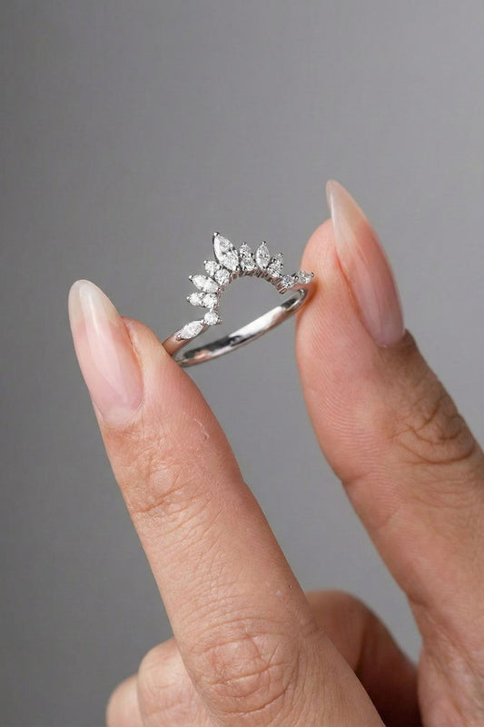 Marquise & Round Moissanite Cluster Curved Wedding Band