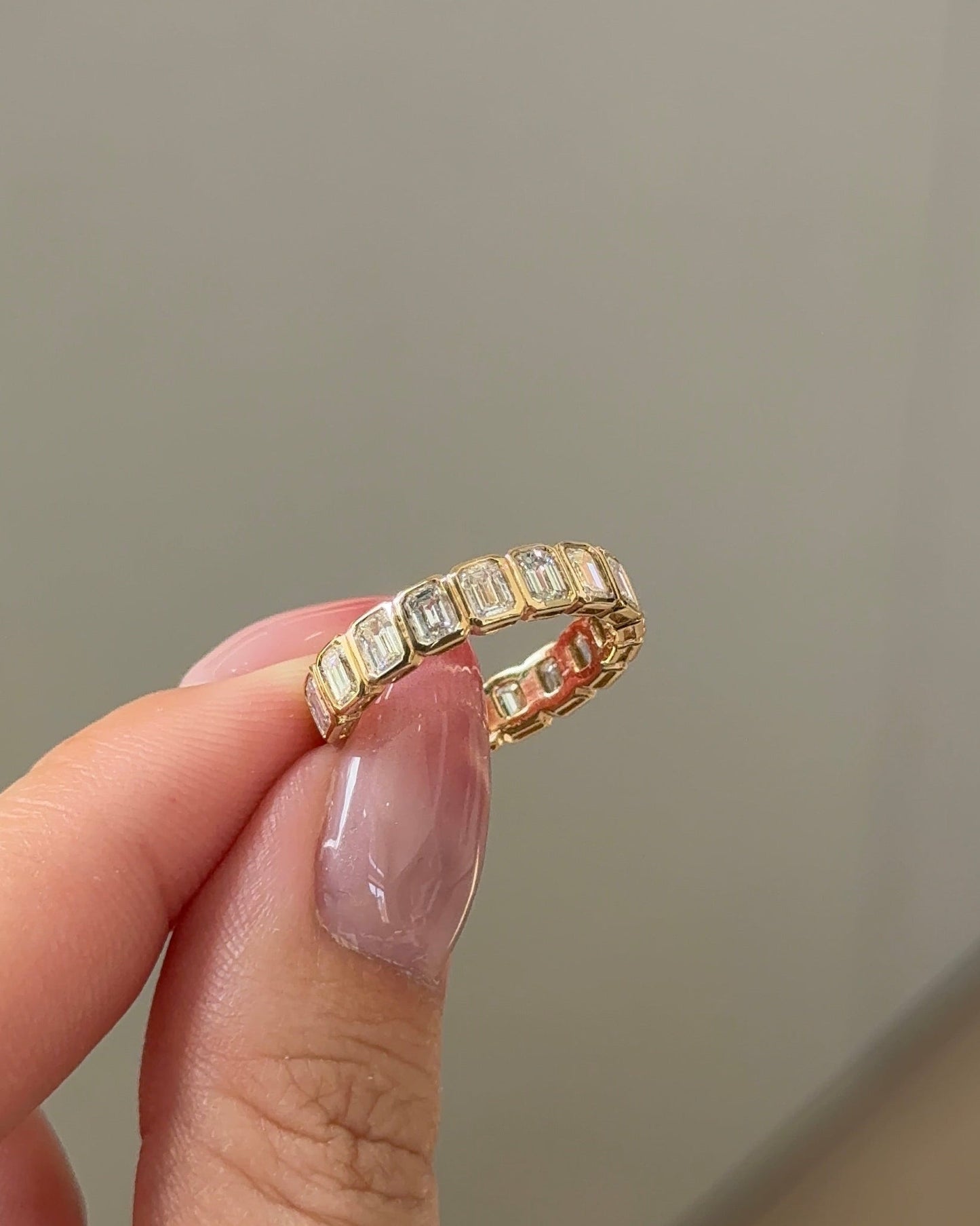 1.95 TCW Emerald CVD Diamond Bezel Eternity Wedding Band