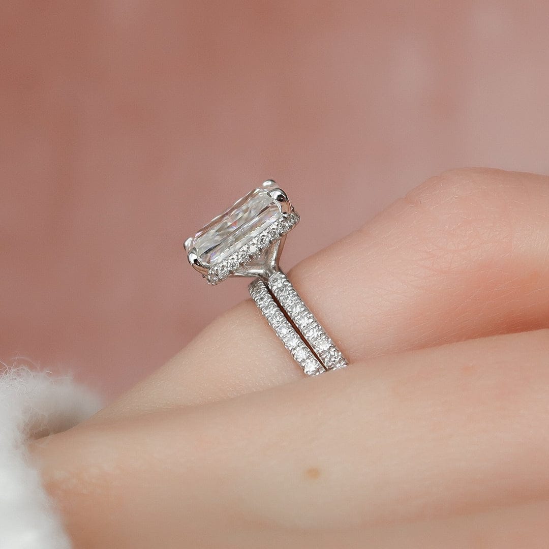 3.0 CT Radiant Cut Hidden Halo Moissanite Eternity Bridal Set