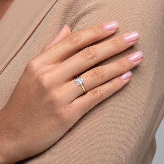 2 CT - 3 CT Asscher Cut Hidden Halo Moissanite Engagement Ring