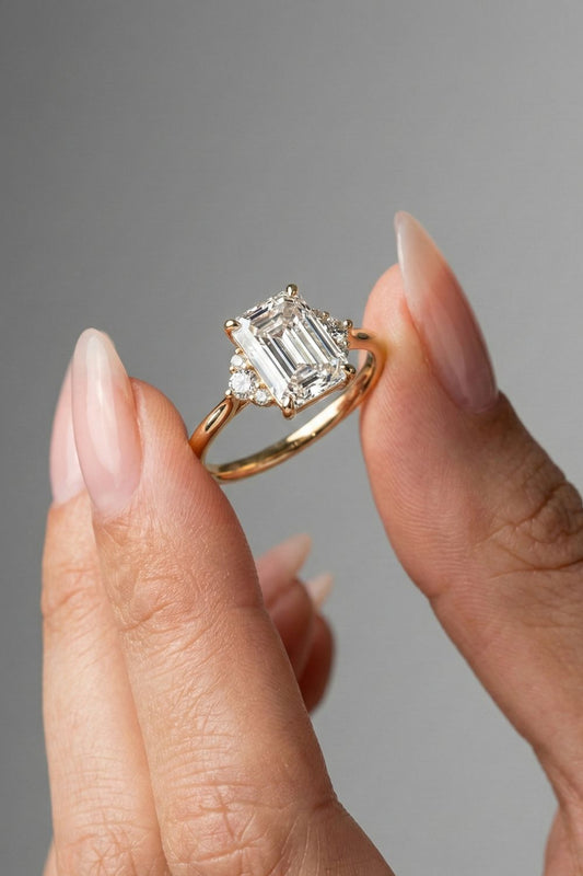 Emerald Cut Cluster Moissanite Engagement Ring