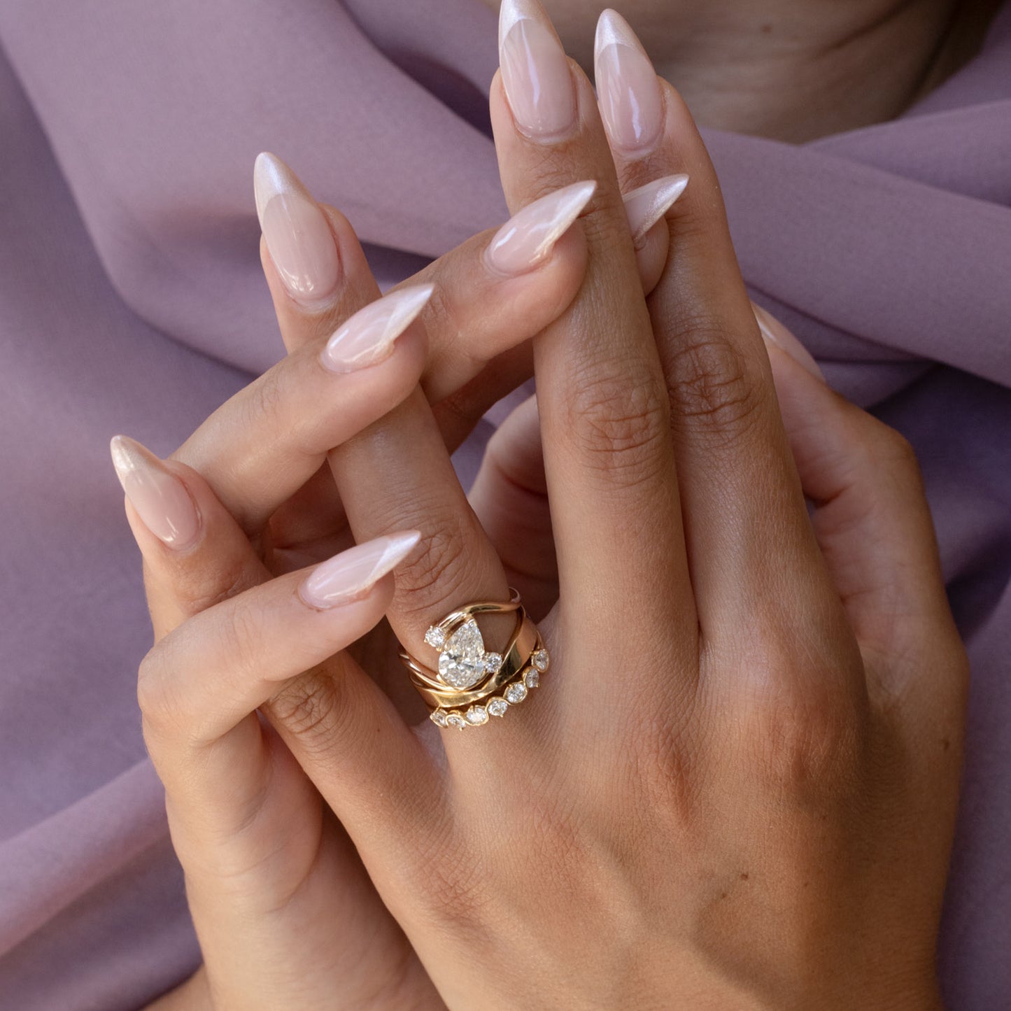 1.53 CT - 2.53 CT Pear Cut Lab grown Diamond Side Stone Engagement Ring