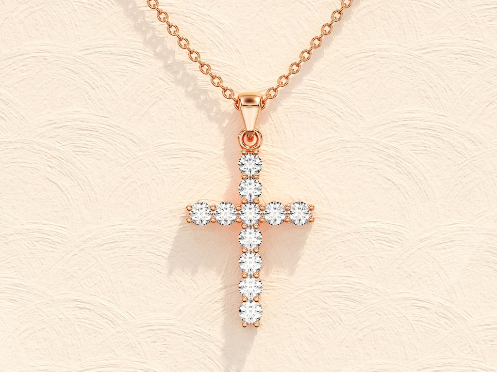 0.22 TCW Round Moissanite Diamond Cross Pendant Necklace