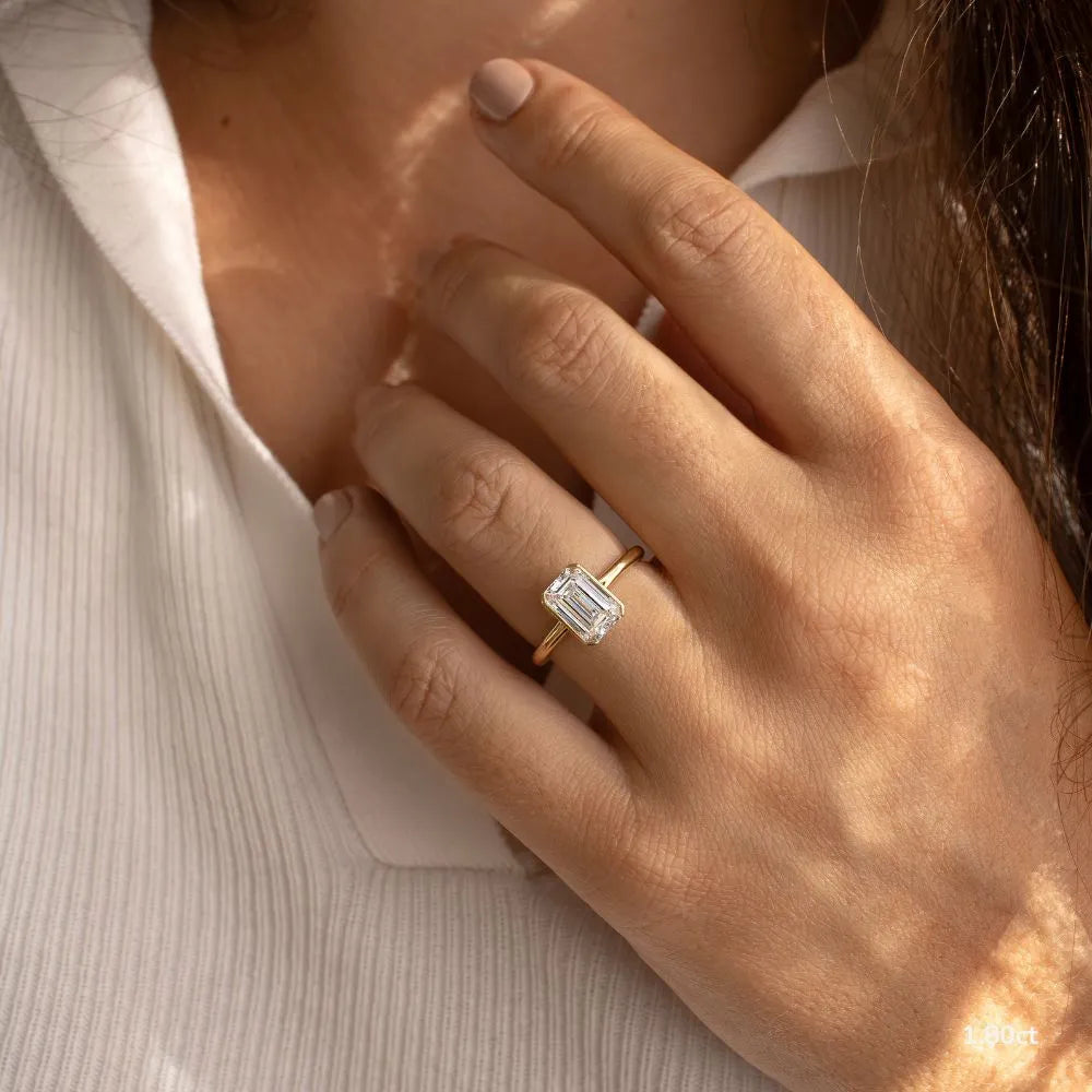 1.2 CT - 1.5 CT Emerald Cut Half Bezel Solitaire Moissanite Engagement Ring