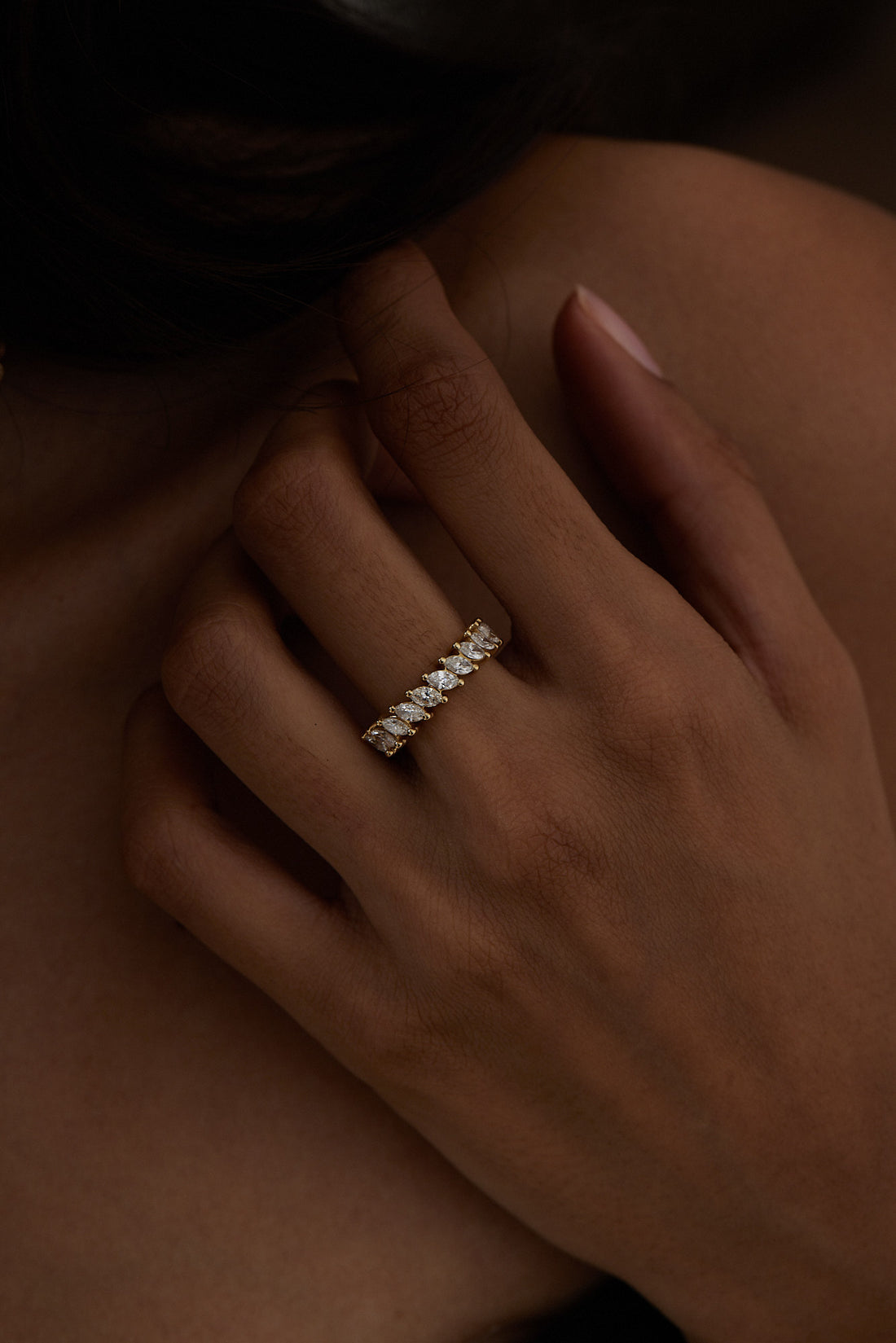 0.99 TCW Marquise Moissanite Half Eternity Wedding Band