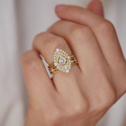 0.41 CT Round Cut Moissanite Marquise Shape Mosaic Engagement Ring