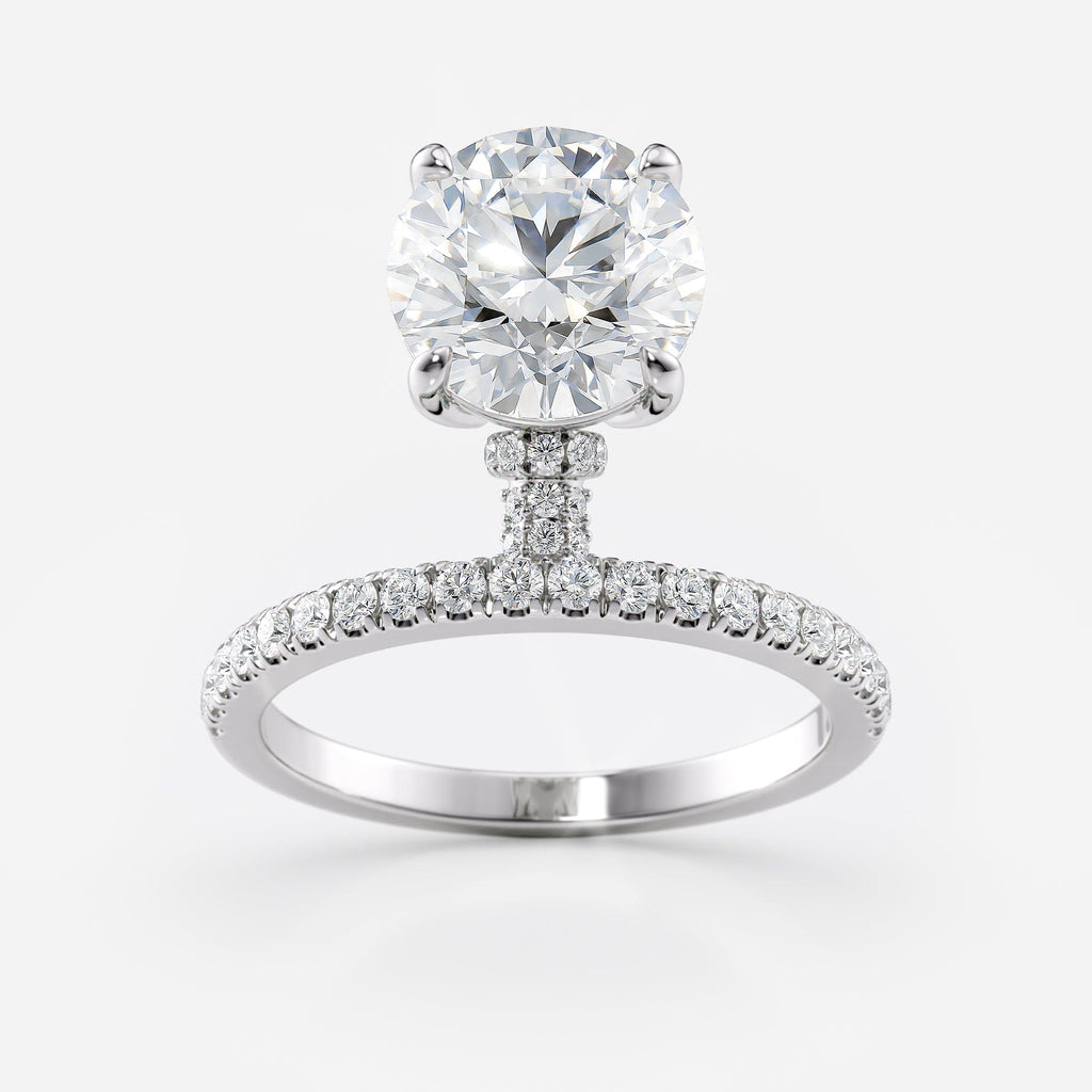1.5 CT - 2.5 CT Round Cut Hidden Halo & Dainty Pave Moissanite Engagement Ring