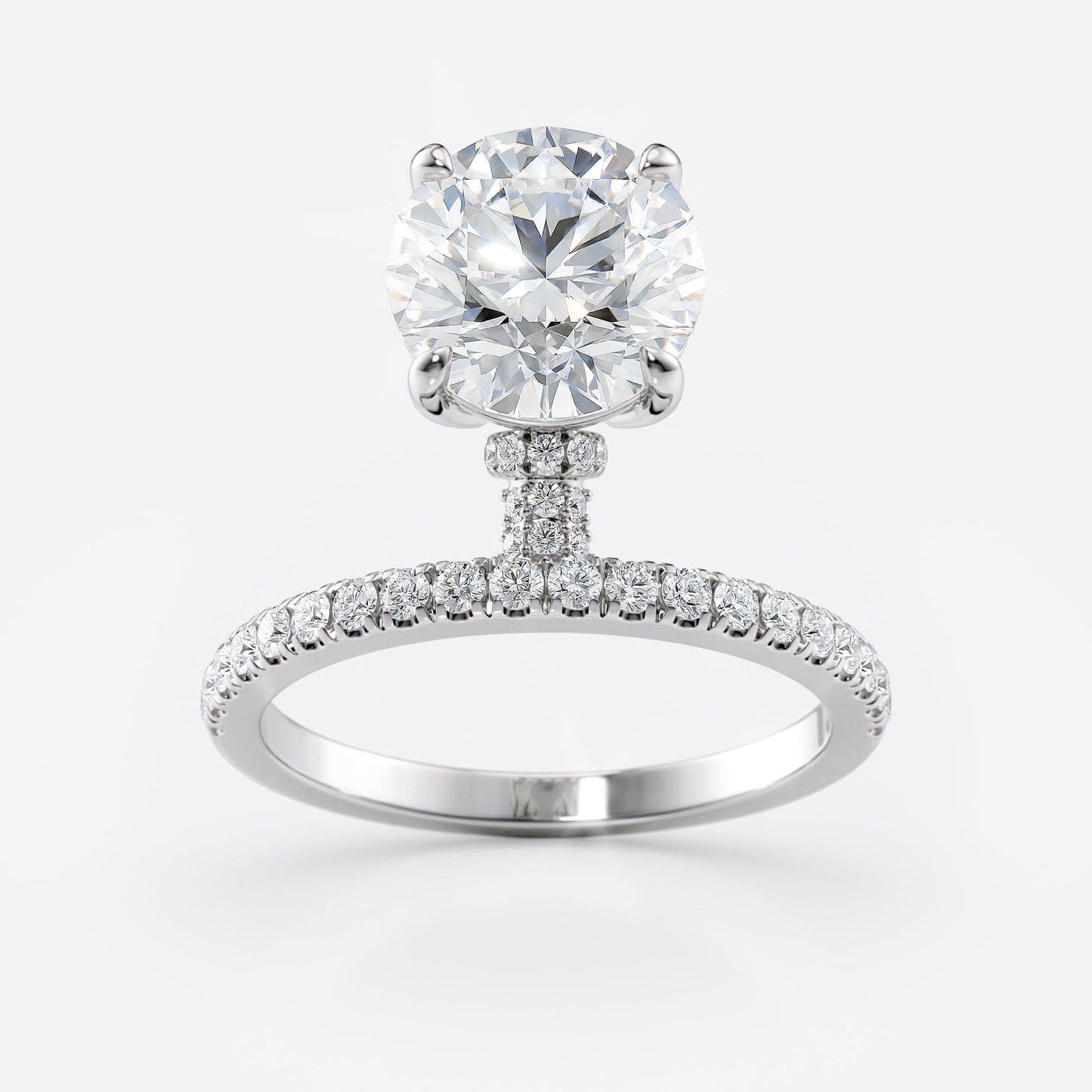 1.5 CT - 2.5 CT Round Cut Hidden Halo & Dainty Pave Moissanite Engagement Ring