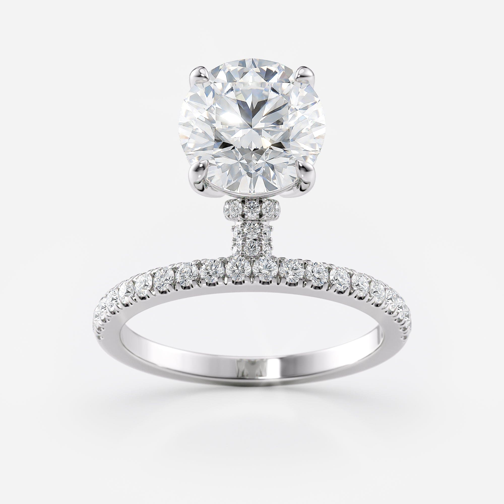 1.5 CT - 2.5 CT Round Cut Hidden Halo & Dainty Pave Moissanite Engagement Ring