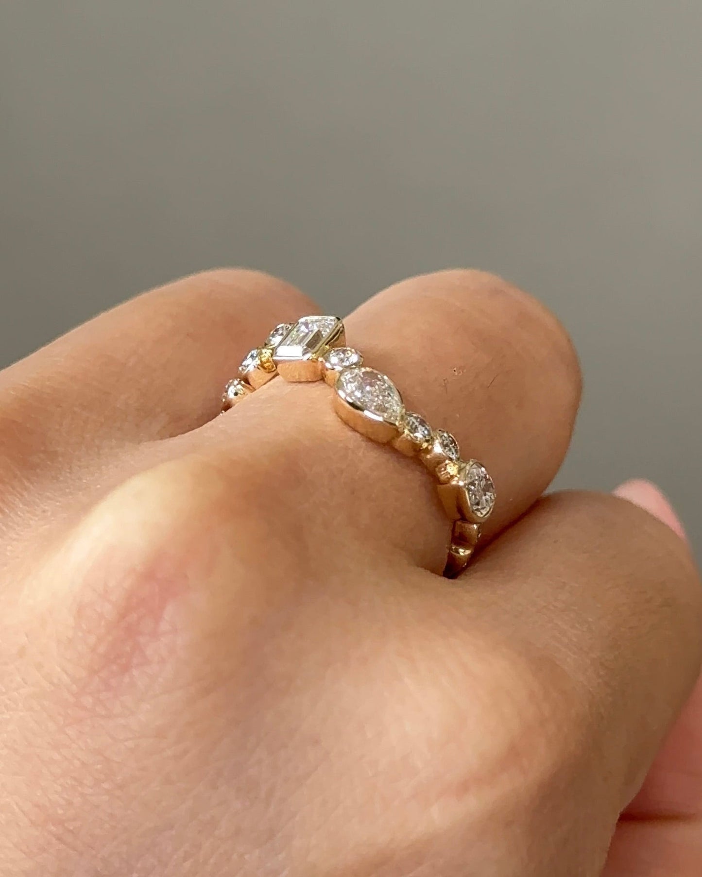 0.94 TCW Multi Shape CVD Diamond Bezel Curvy Wedding Band