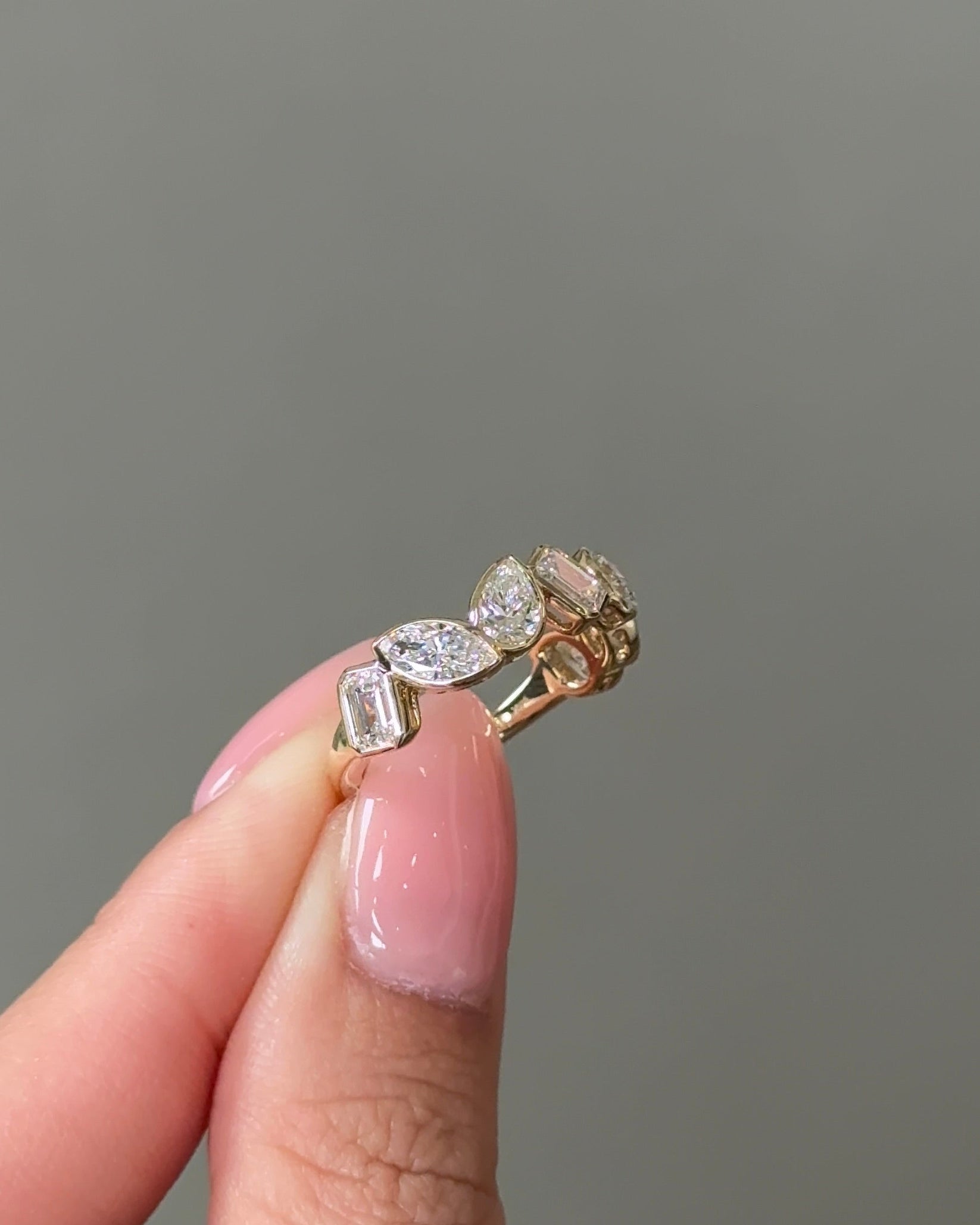 2.21 TCW Mix Fancy CVD Diamond Half Eternity Bezel Wedding Band