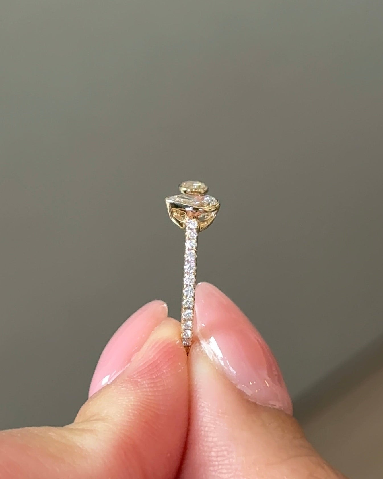 0.54 TCW Pear & Round CVD Diamond Bezel with Open Cuff Wedding Band