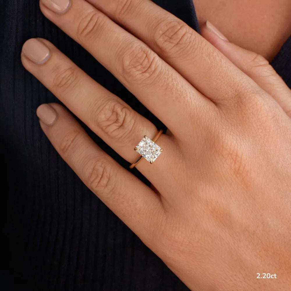 2.2 CT - 4 CT Radiant Cut Hidden Halo Moissanite Engagement Ring