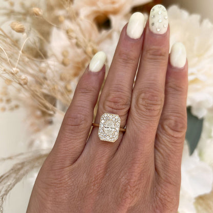 0.74 CT Oval Cut Moissanite Emerald Shape Mosaic Engagement Ring