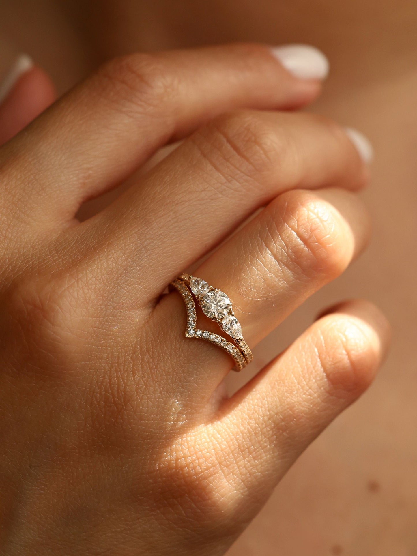 0.50 CT - 2.50 CT Round Cut Lab grown Diamond Three Stone & Pave Engagement Ring