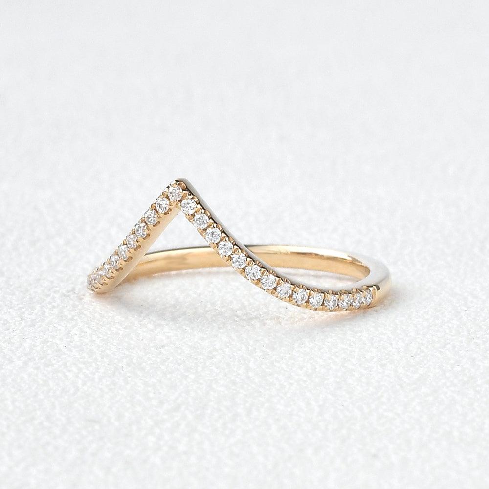 0.15 TCW Round Moissanite Chevron Pave Stacking Wedding Band