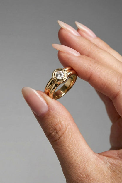 Round Cut Lab grown Diamond Bezel Double Band Engagement Ring