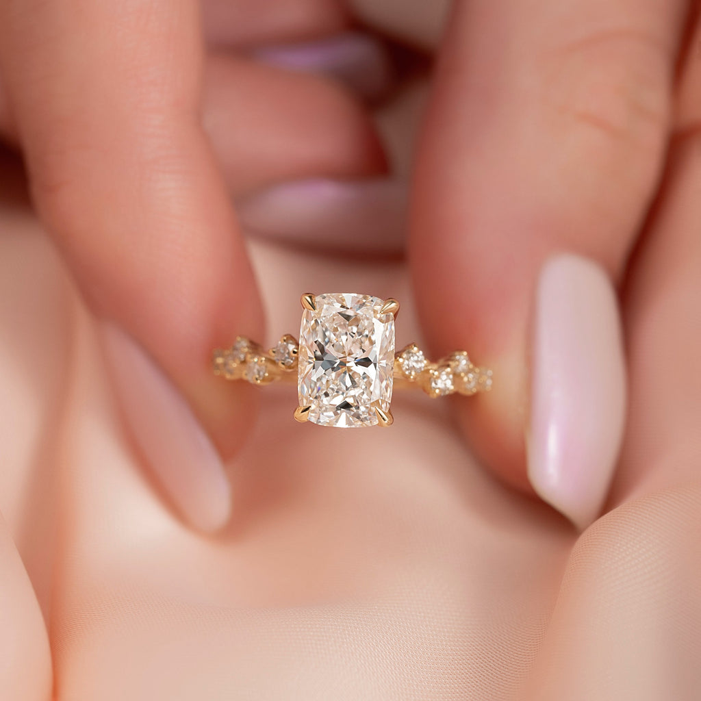 2 CT - 2.5 CT Elongated Cushion Cut Cluster Moissanite Engagement Ring