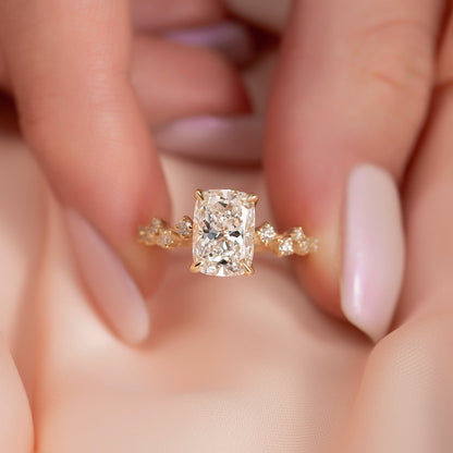 2 CT - 2.5 CT Elongated Cushion Cut Cluster Moissanite Engagement Ring