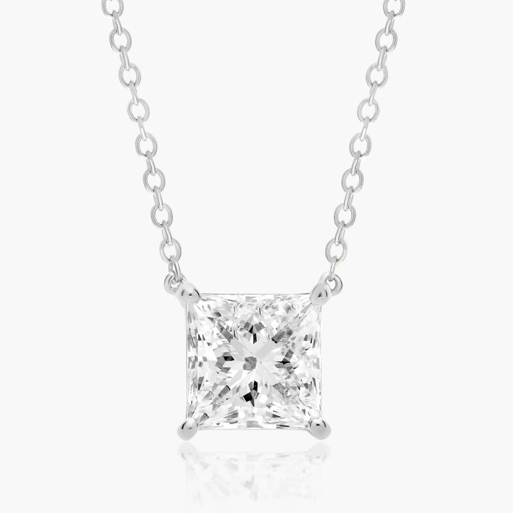 0.25 - 3.00 CT Princess Cut Moissanite Diamond Solitaire Necklace