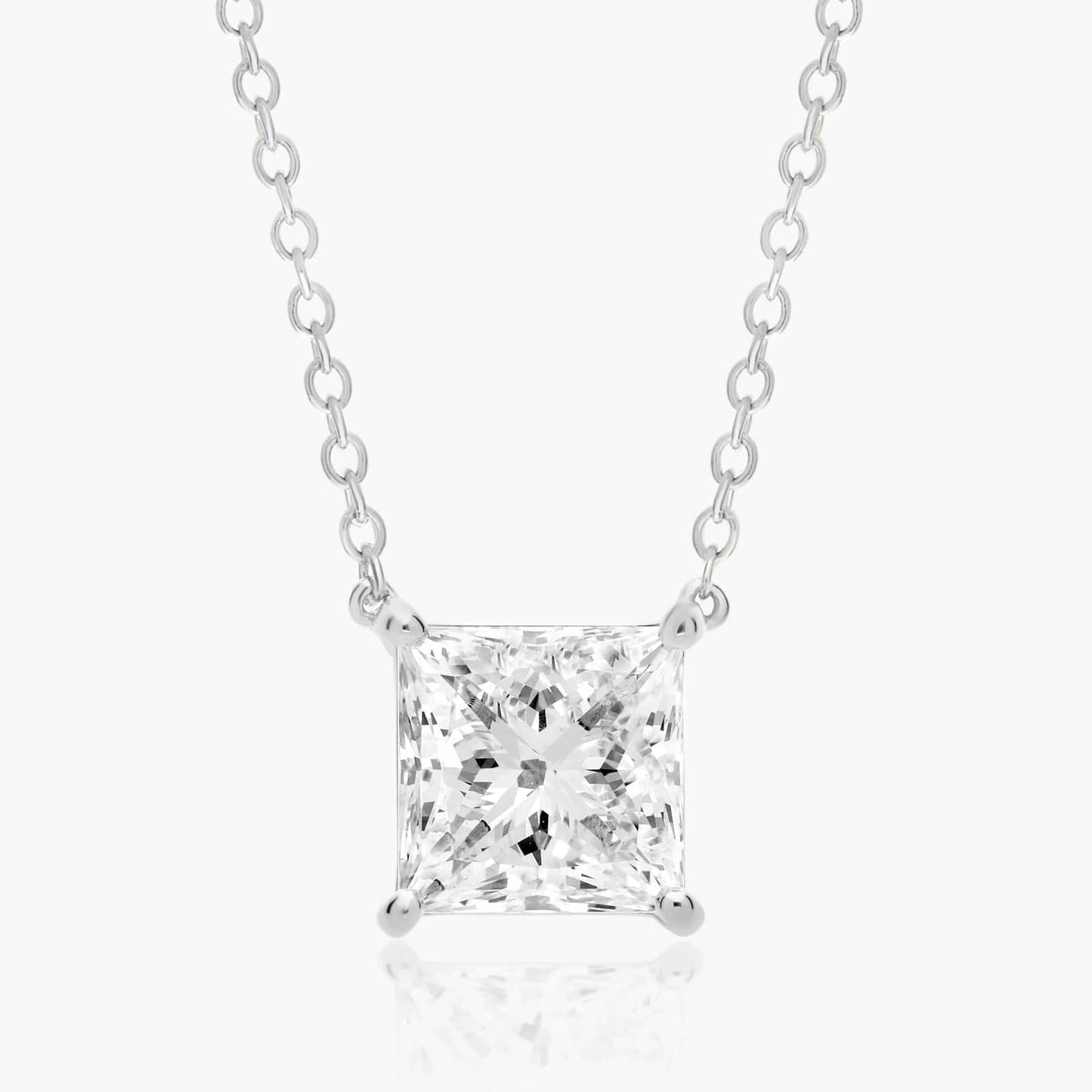 0.25 - 3.00 CT Princess Cut Moissanite Diamond Solitaire Necklace