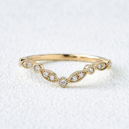 0.12 TCW Round Moissanite Milgrain V-Shape Pave Style Wedding Band