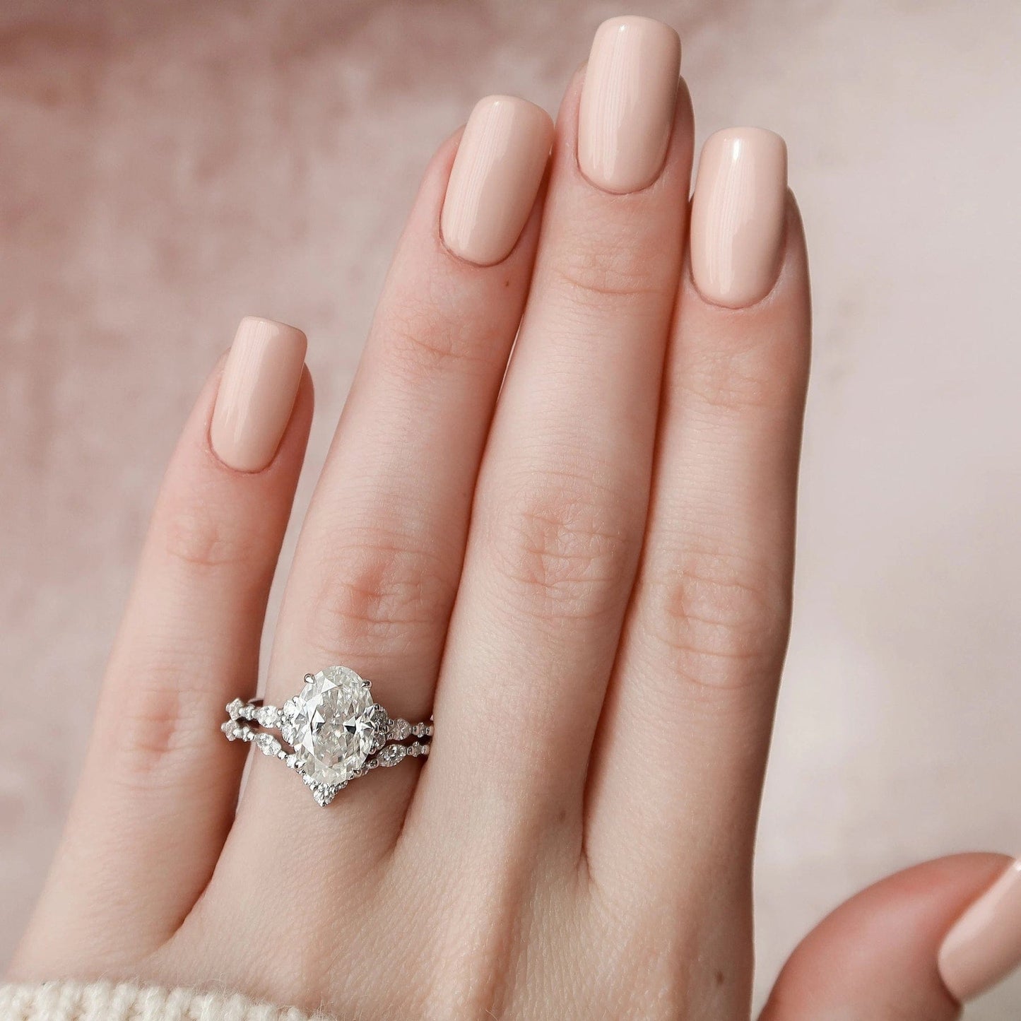 3.0 CT Oval Cut  Moissanite Half Eternity Bridal Set