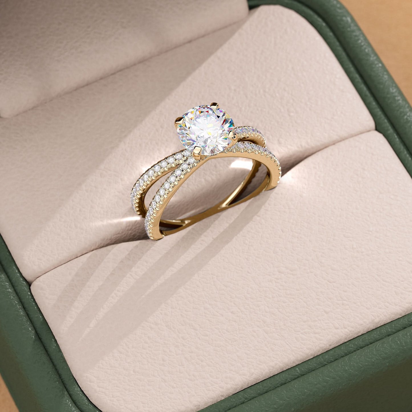 1.5 CT Round Cut Criss-Cross Pave Moissanite Engagement Ring