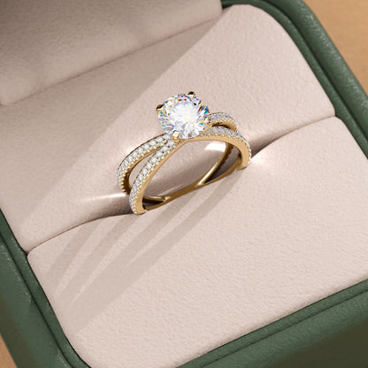 1.5 CT Round Cut Criss-Cross Pave Moissanite Engagement Ring