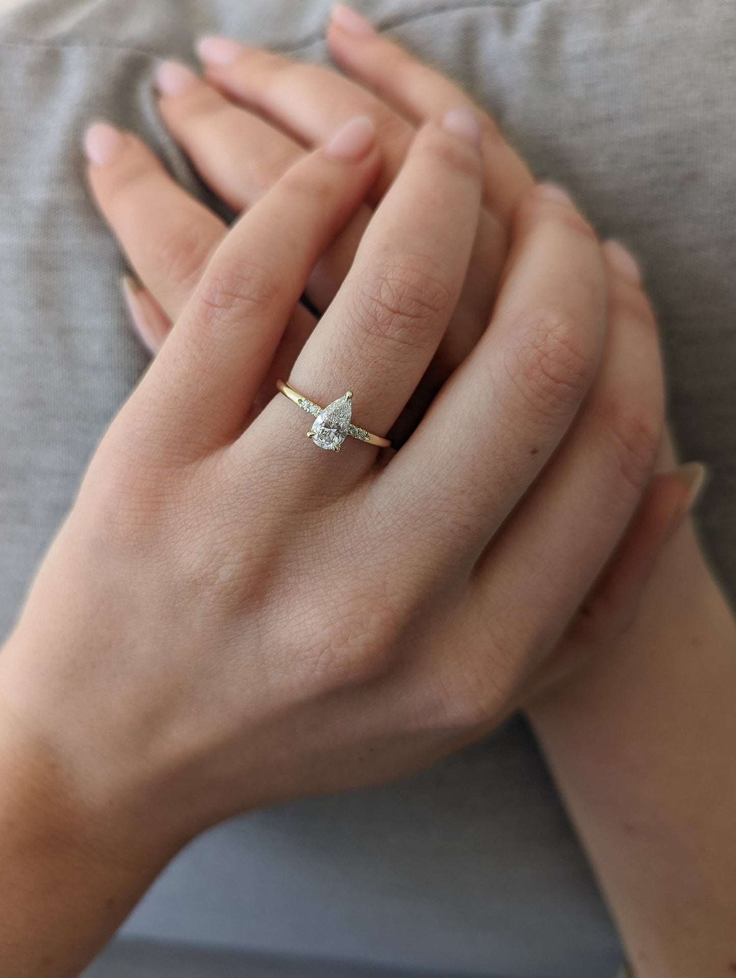 0.77 CT Pear Cut Pave Moissanite Engagement Ring