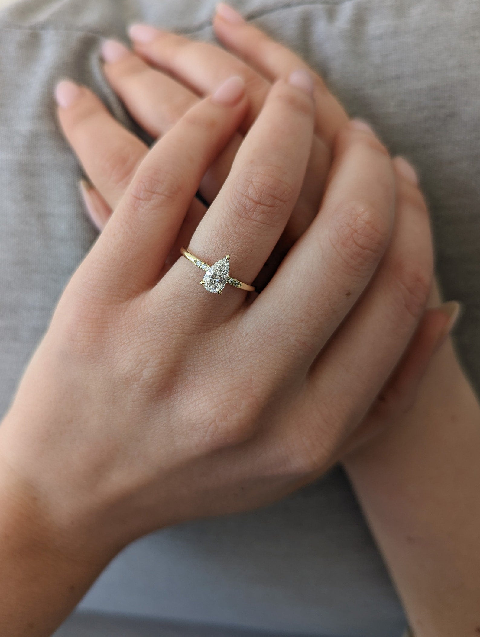 0.77 CT Pear Cut Pave Moissanite Engagement Ring