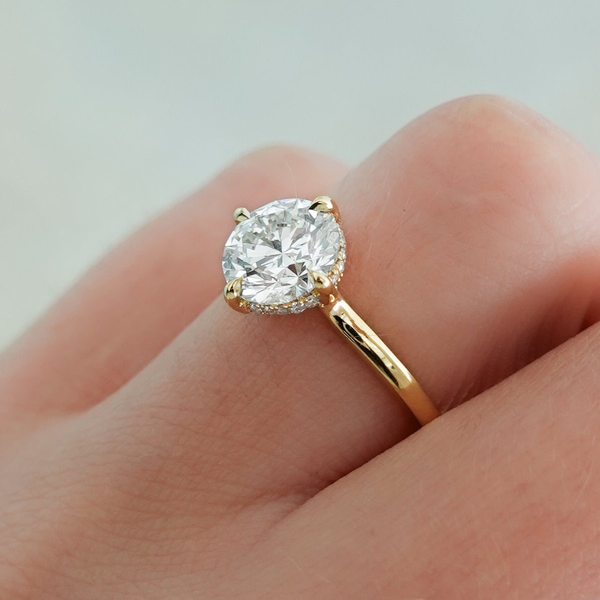 1 CT - 3 CT Round Cut Lab grown Diamond Hidden Halo Engagement Ring