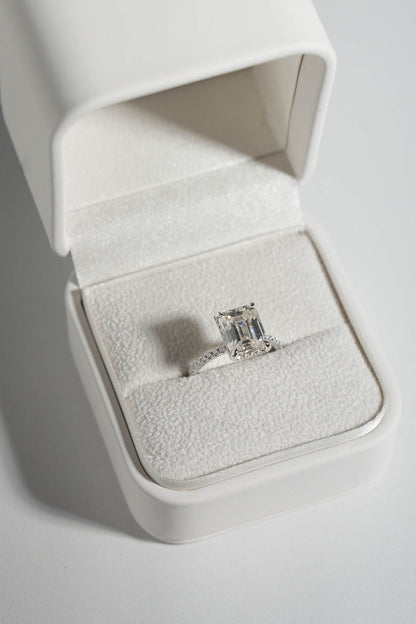 2.5 CT - 3.5 CT Emerald Cut Hidden Halo & Pave Moissanite Engagement Ring