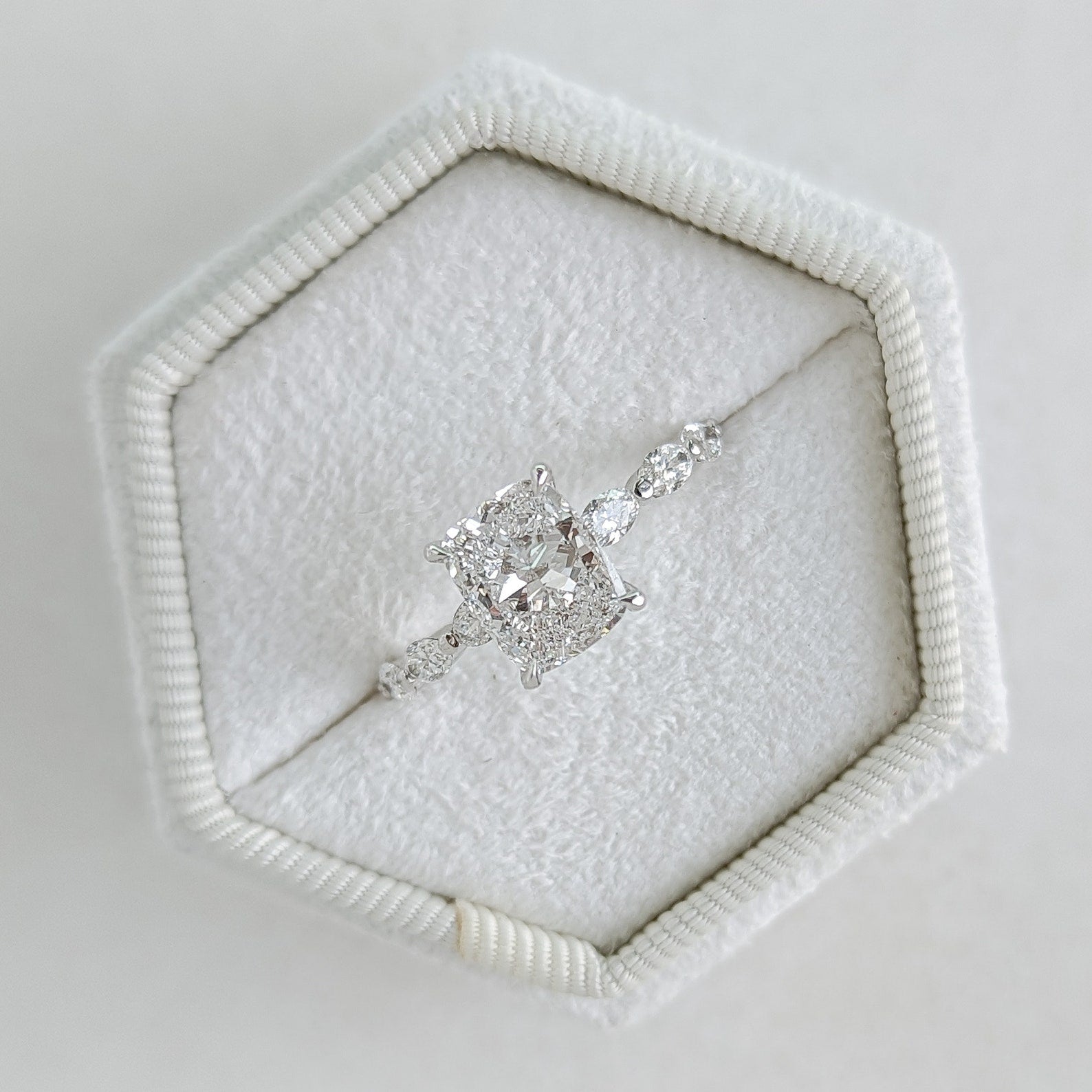 2 CT Elongated Cushion Cut Pave Dainty Style Moissanite Engagement Ring