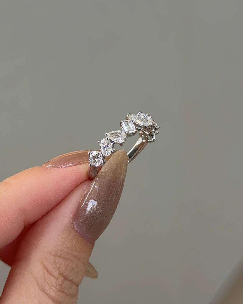 1.33 TCW Mix Fancy CVD Diamond Half Eternity Wedding Band
