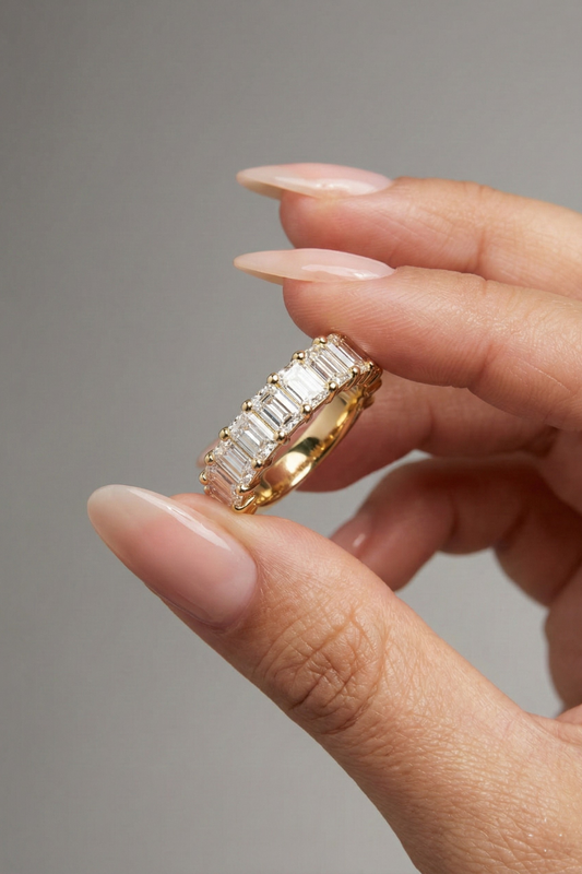 Emerald Moissanite Half Eternity Wedding Band