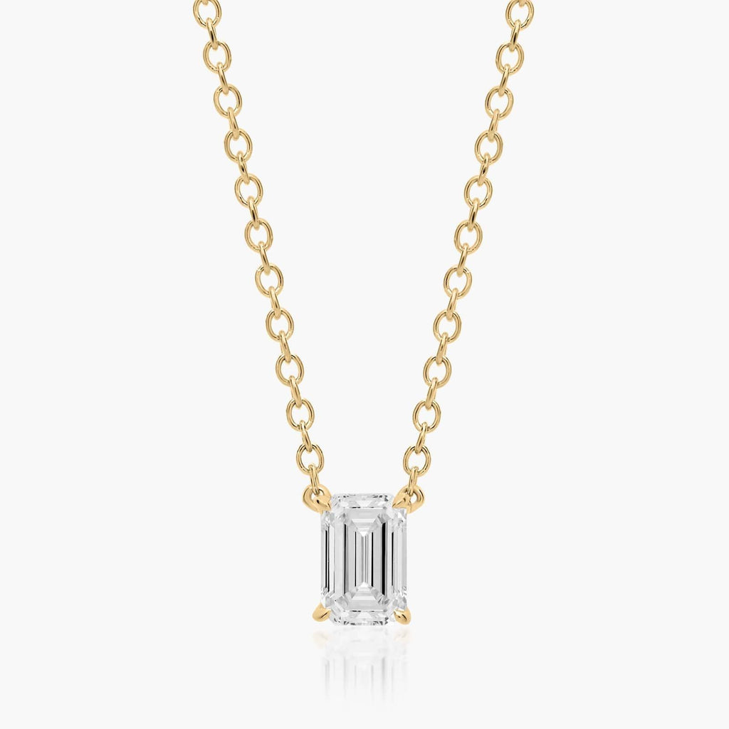 0.25 - 3.00 CT Emerald Cut Moissanite Diamond Solitaire Necklace