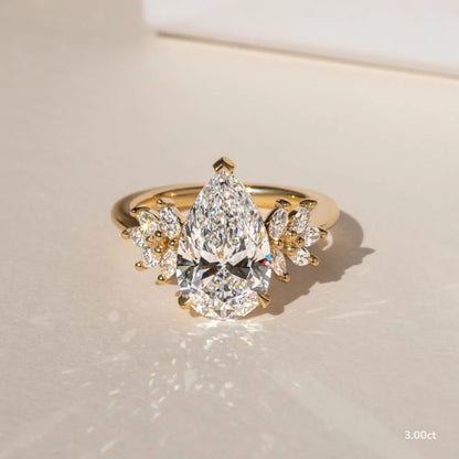 1.5 CT - 3 CT Pear Cut Cluster Moissanite Engagement Ring
