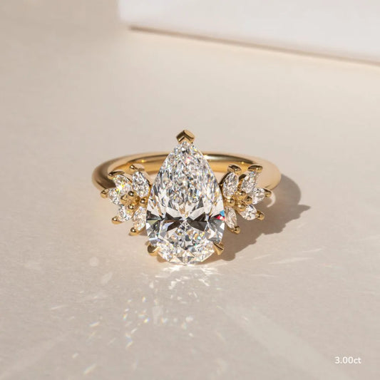 1.5 CT - 3 CT Pear Cut Cluster Moissanite Engagement Ring