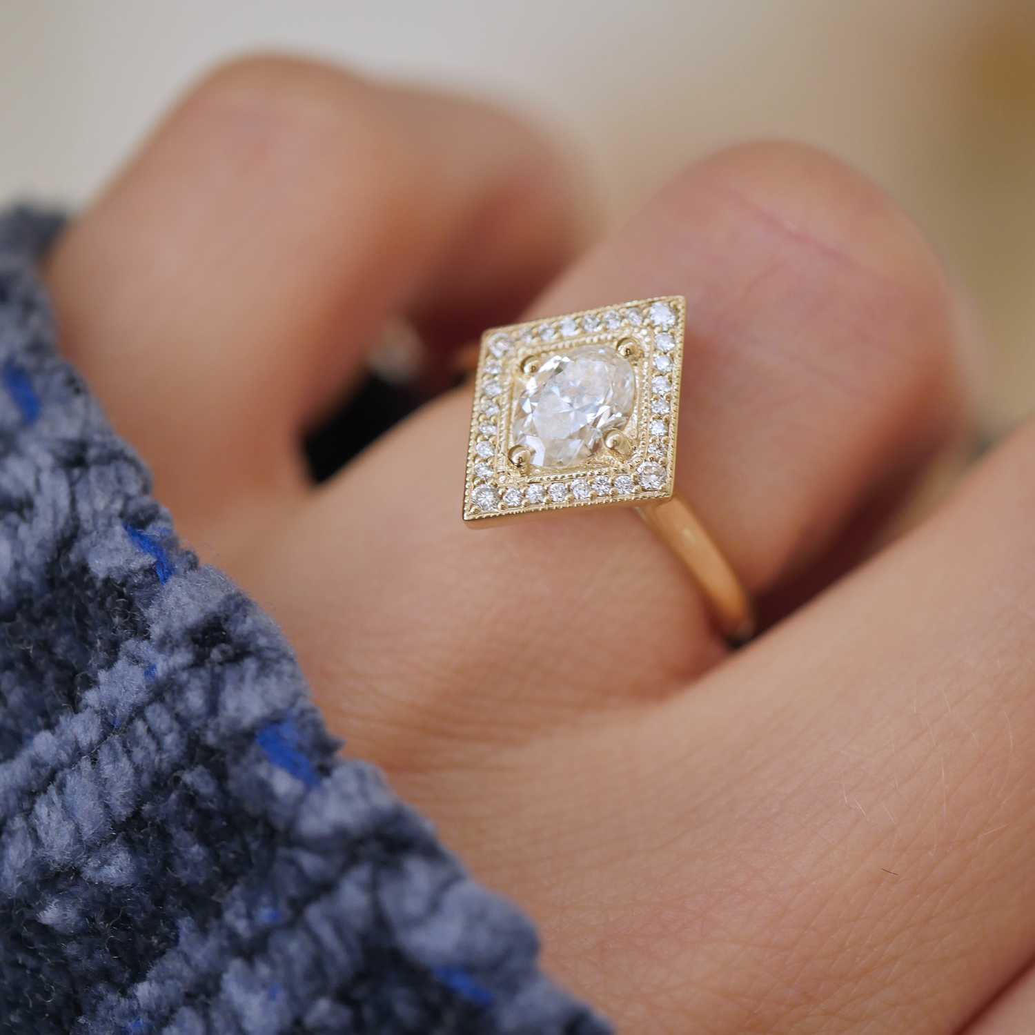 0.72 CT Oval Cut Moissanite Diamond Shape Mosaic Engagement Ring