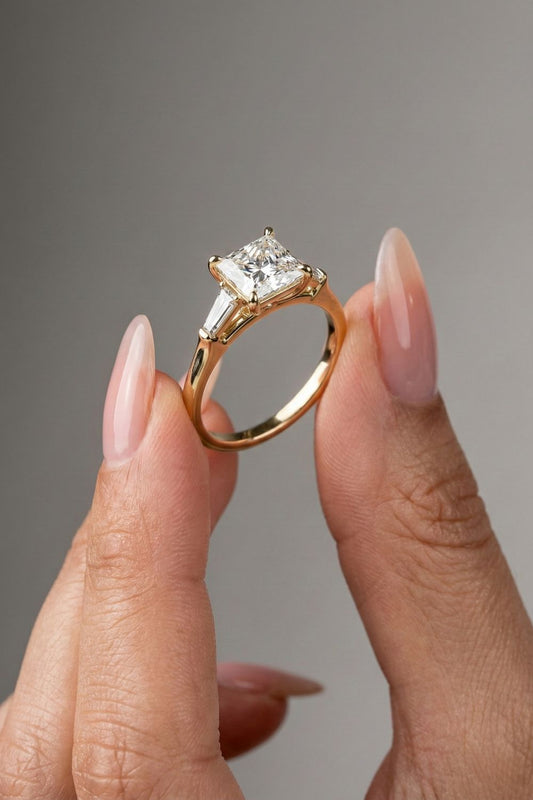 Princess Cut Three Stone Moissanite Engagement Ring