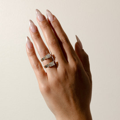 2.55 TCW Emerald & Round Cut Lab grown Diamond Two Stone Engagement Ring