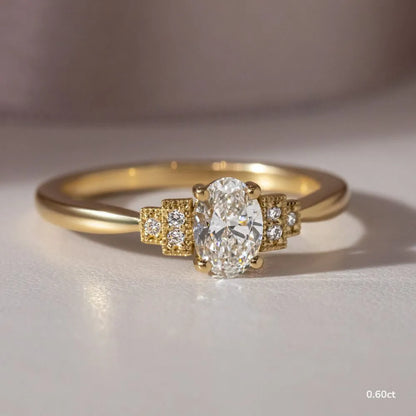 0.6 CT - 1.5 CT Oval Cut Milgrain Cluster Moissanite Engagement Ring