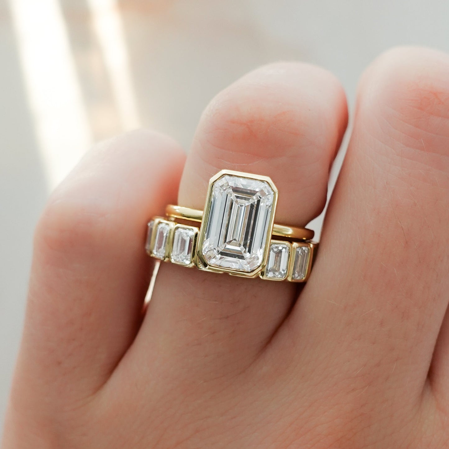 2 CT - 4 CT Emerald Cut Lab grown Diamond Solitaire Bezel Setting Engagement Ring