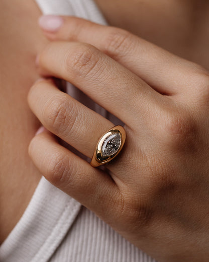 2.18 CT Marquise Cut Lab grown Diamond Flush Setting Engagement Ring