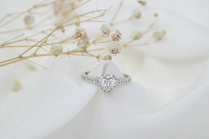 0.6 CT Heart Cut Halo Pave Setting Moissanite Engagement Ring