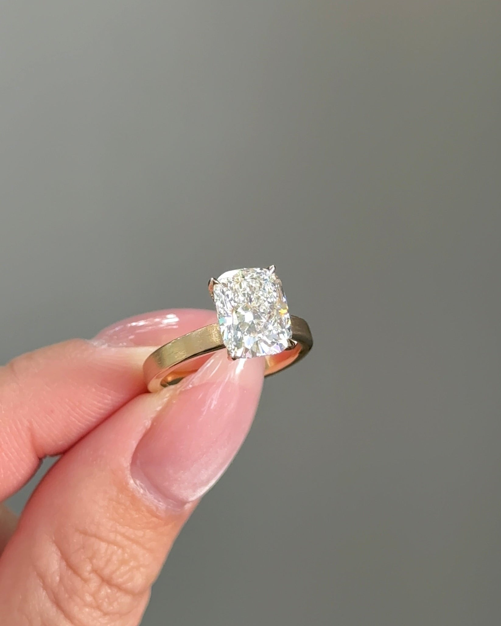 3.02 CT Cushion Cut Lab grown Diamond Cigar Band With Hidden Halo Engagement Ring